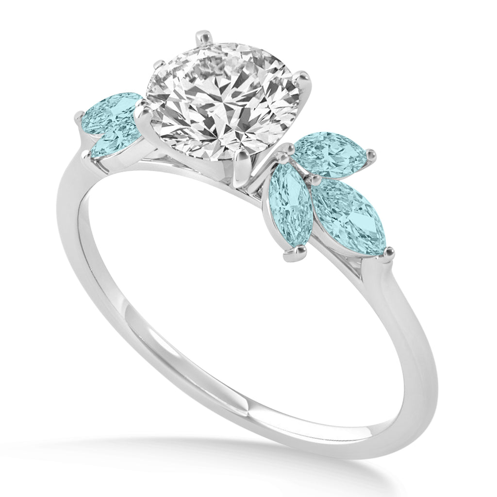 Aquamarine Marquise Floral Engagement Ring 14k White Gold (0.50ct)