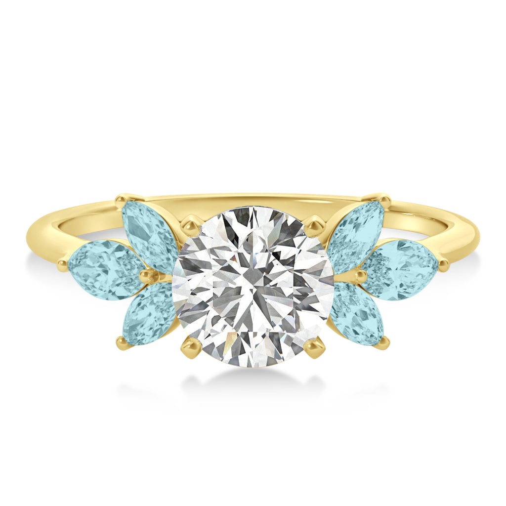 Aquamarine Marquise Floral Engagement Ring 14k Yellow Gold (0.50ct)