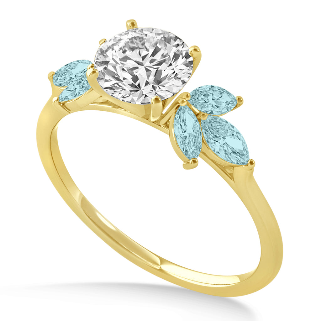 Aquamarine Marquise Floral Engagement Ring 14k Yellow Gold (0.50ct)