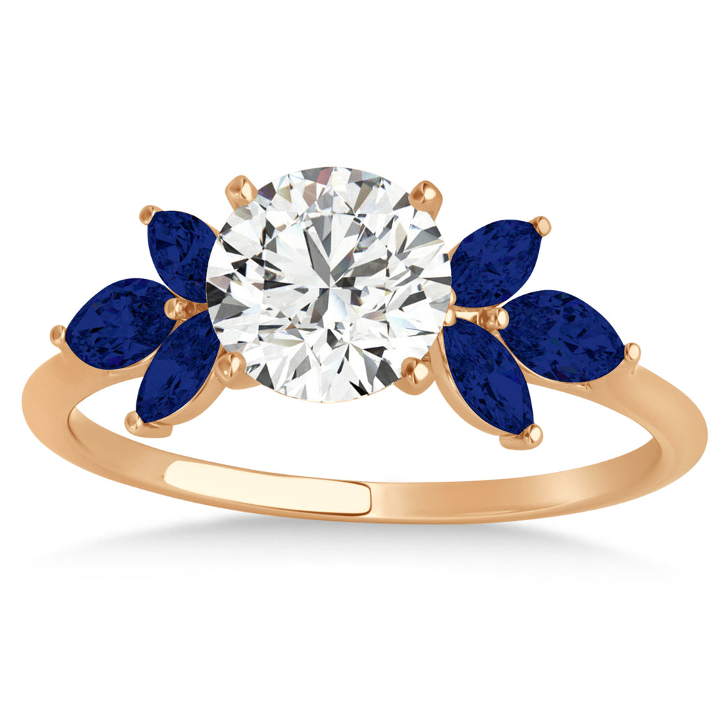 Lab Blue Sapphire Marquise Floral Engagement Ring 14k Rose Gold (0.50ct)