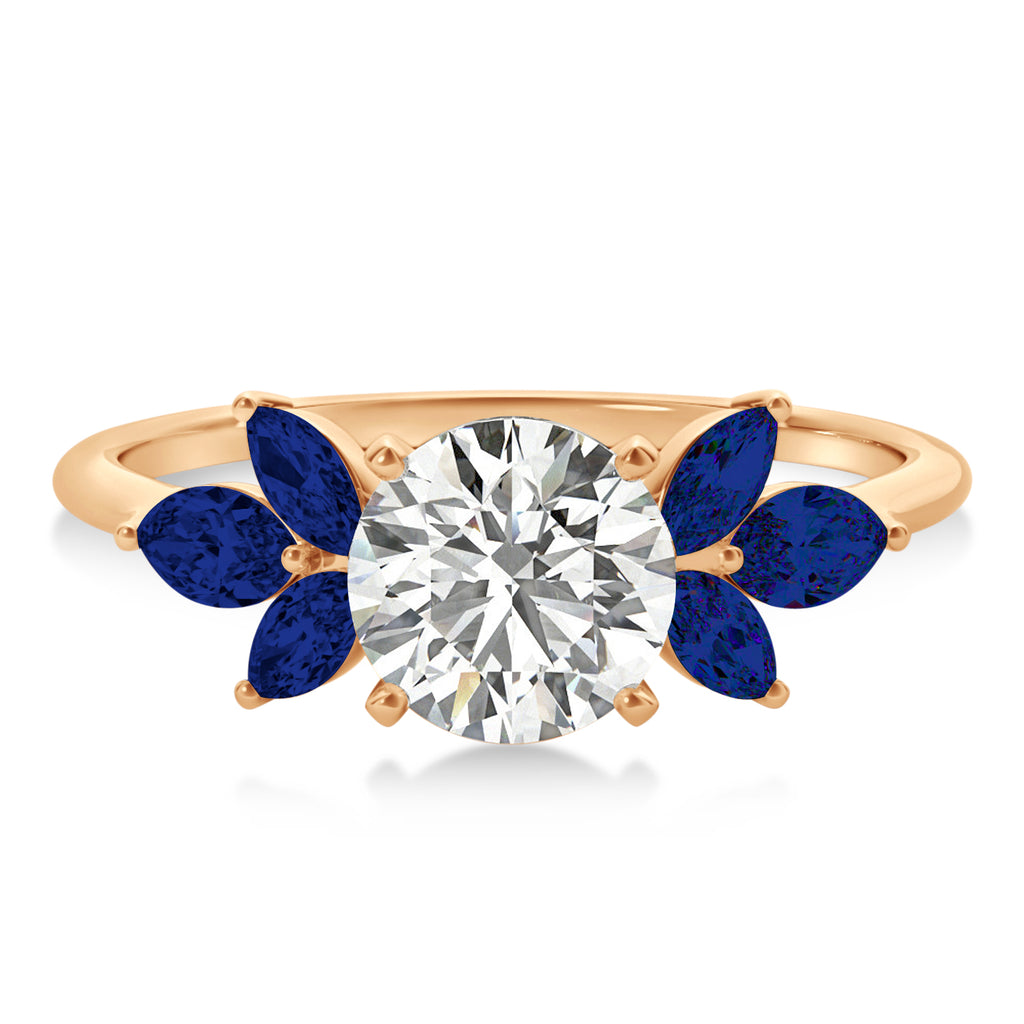 Blue Sapphire Marquise Floral Engagement Ring 14k Rose Gold (0.50ct)