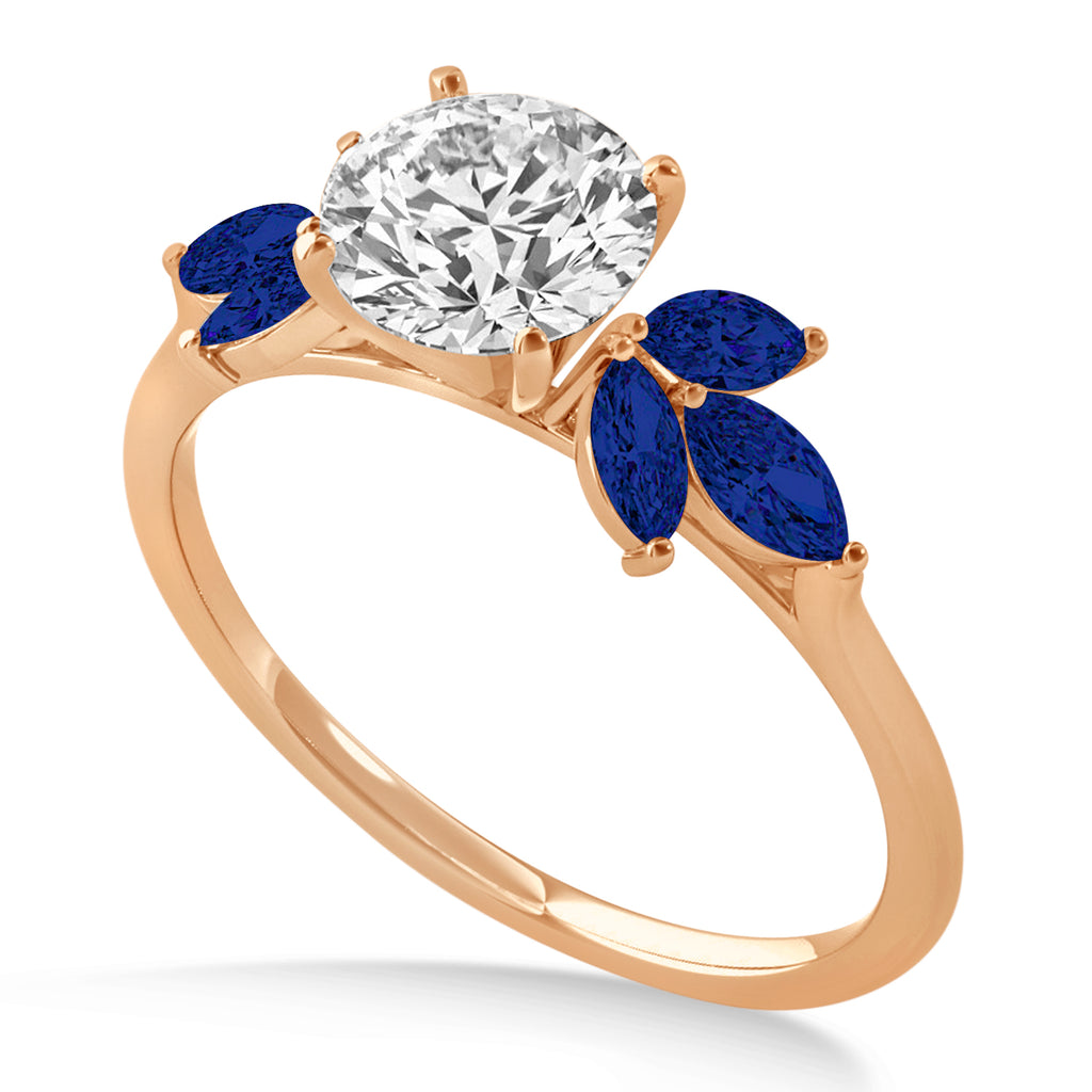 Blue Sapphire Marquise Floral Engagement Ring 14k Rose Gold (0.50ct)