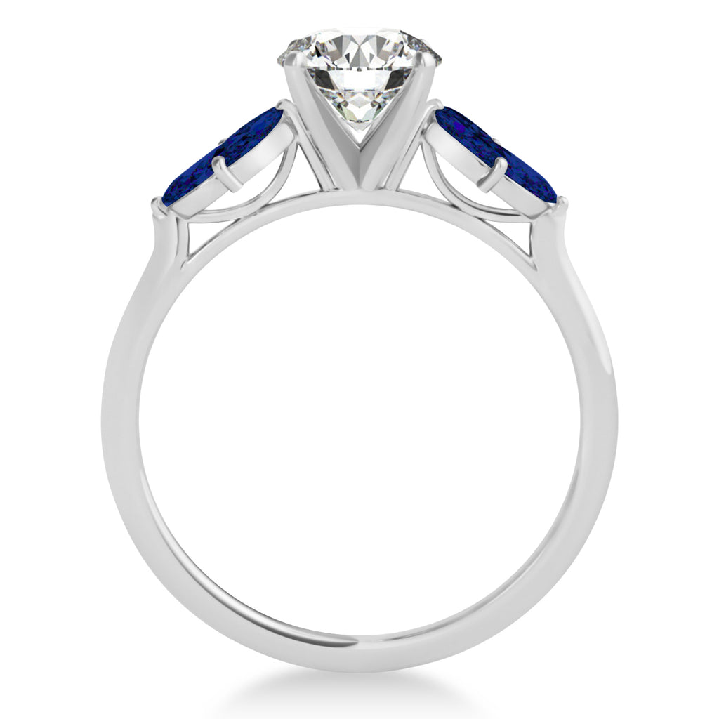 Lab Blue Sapphire Marquise Floral Engagement Ring 14k White Gold (0.50ct)