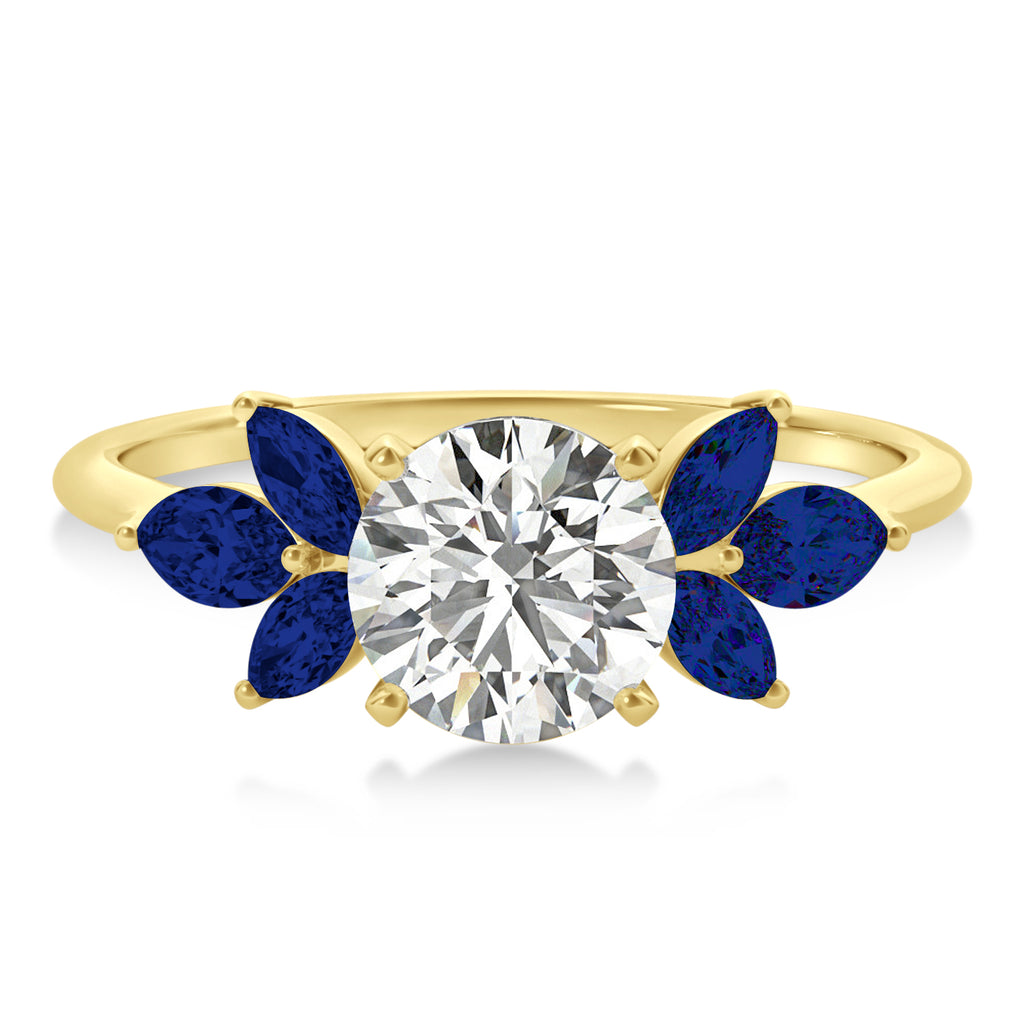 Lab Blue Sapphire Marquise Floral Engagement Ring 14k Yellow Gold (0.50ct)