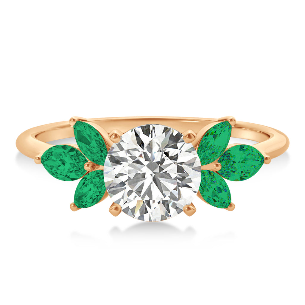 Emerald Marquise Floral Engagement Ring 14k Rose Gold (0.50ct)