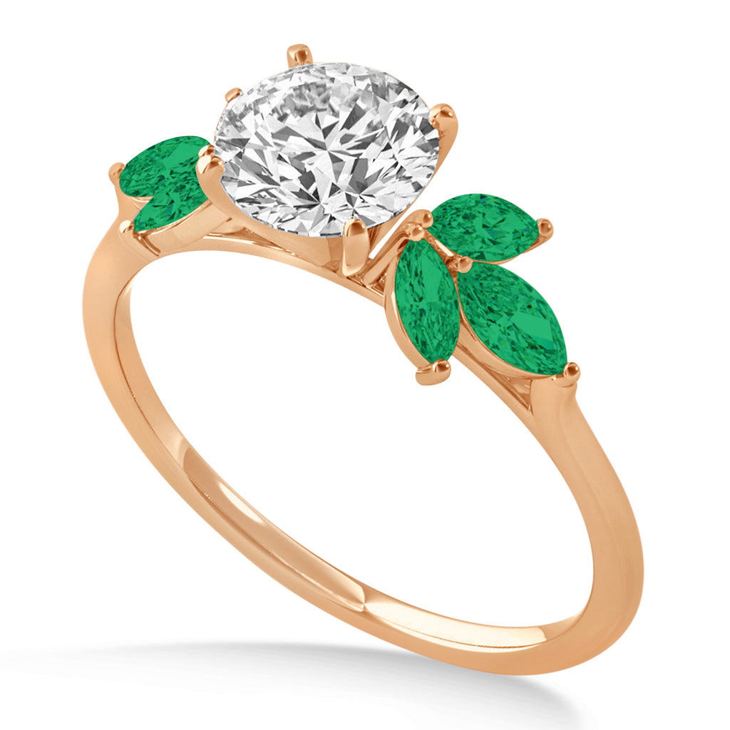 Emerald Marquise Floral Engagement Ring 14k Rose Gold (0.50ct)
