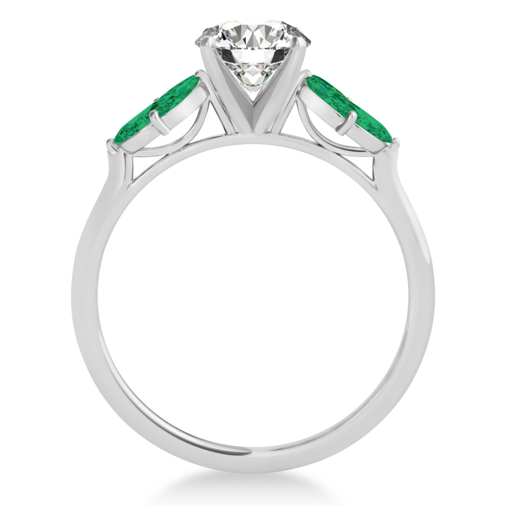 Lab Emerald Marquise Floral Engagement Ring 14k White Gold (0.50ct)