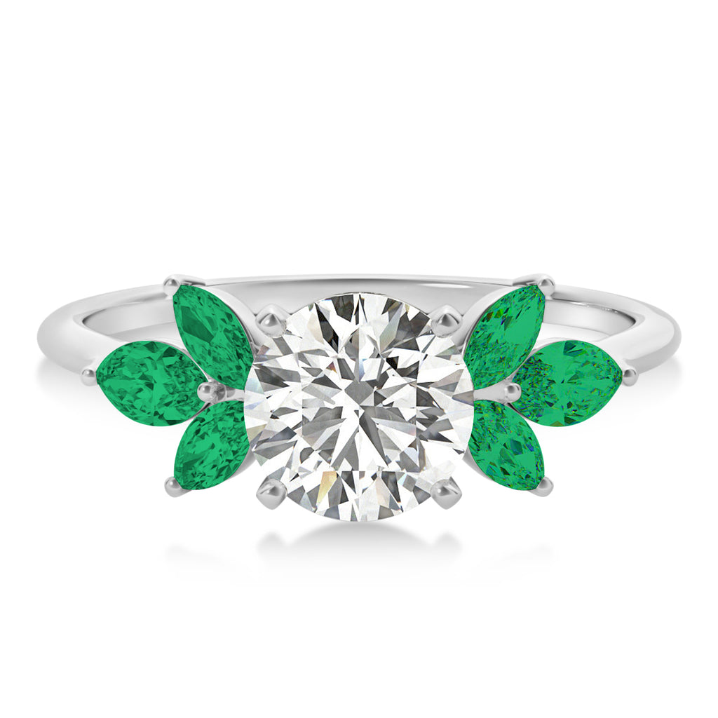 Lab Emerald Marquise Floral Engagement Ring 14k White Gold (0.50ct)