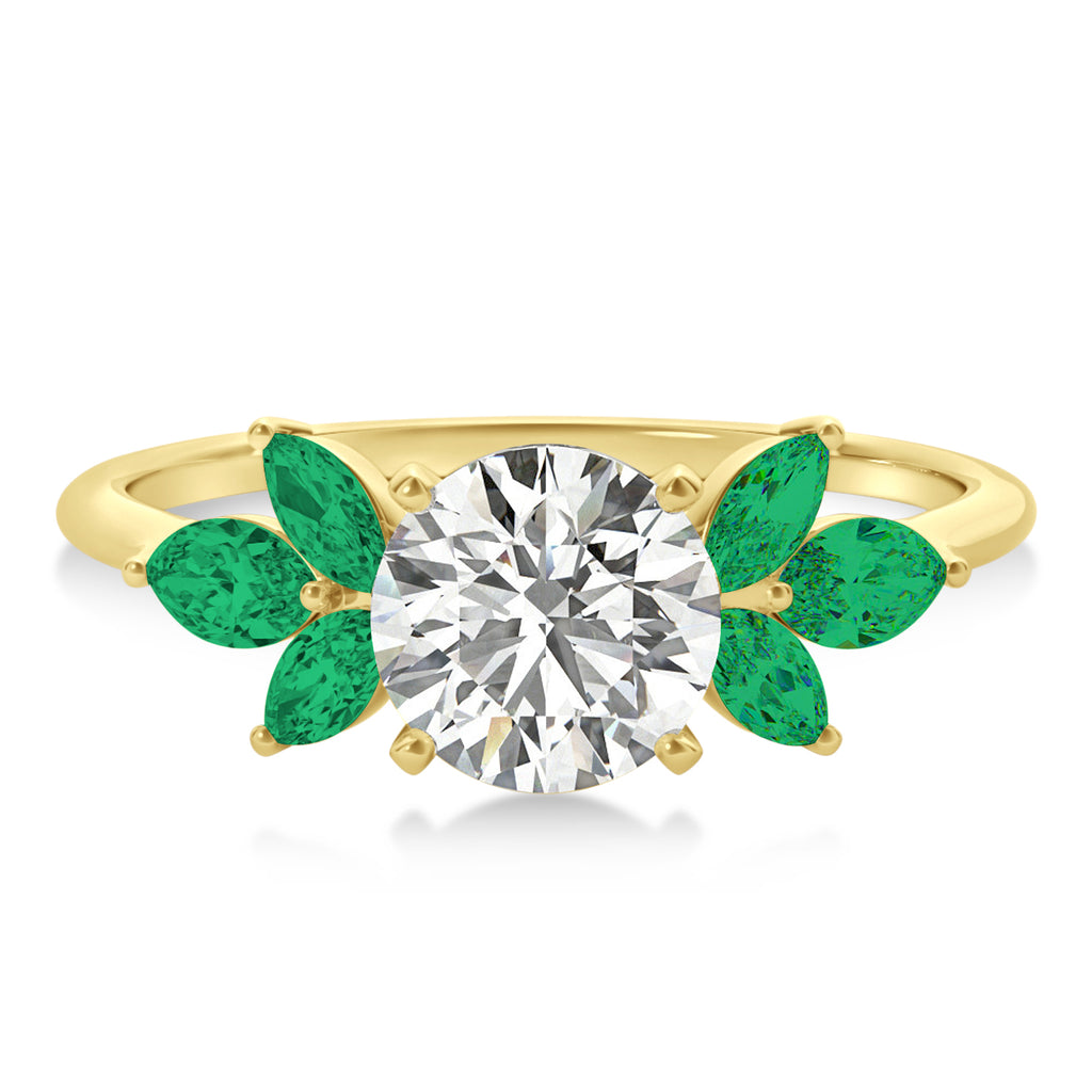Lab Emerald Marquise Floral Engagement Ring 14k Yellow Gold (0.50ct)