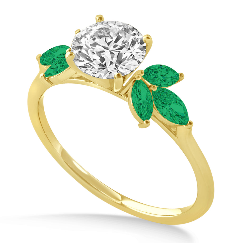 Emerald Marquise Floral Engagement Ring 14k Yellow Gold (0.50ct)