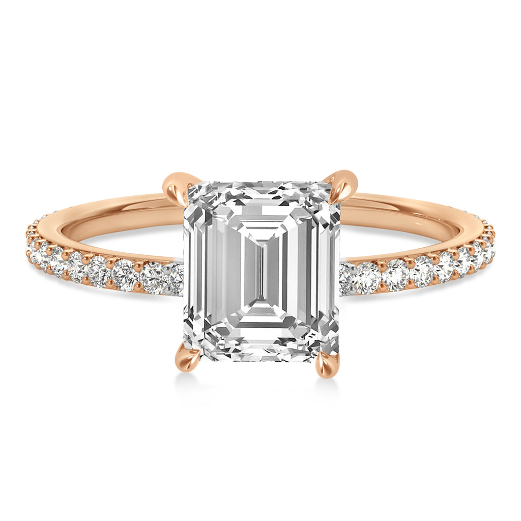 Emerald Diamond Hidden Halo Engagement Ring 14k Rose Gold (2.93ct)
