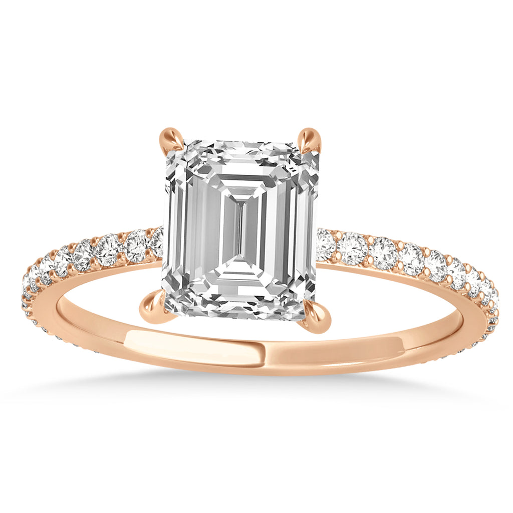 Emerald Diamond Hidden Halo Engagement Ring 14k Rose Gold (2.93ct)