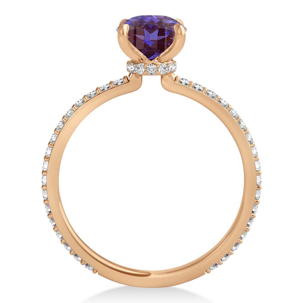 Emerald Alexandrite & Diamond Hidden Halo Engagement Ring 14k Rose Gold (2.93ct)