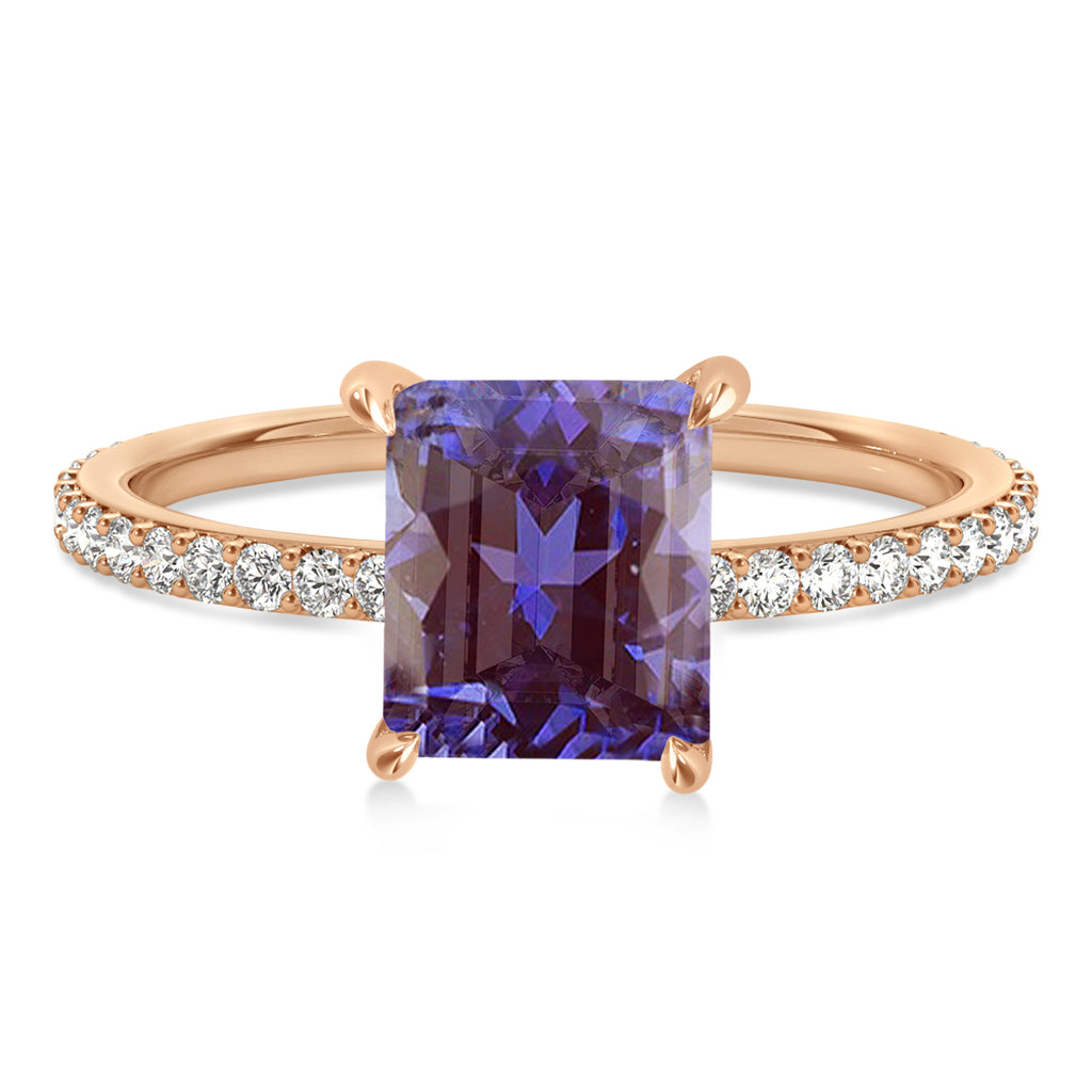 Emerald Alexandrite & Diamond Hidden Halo Engagement Ring 14k Rose Gold (2.93ct)