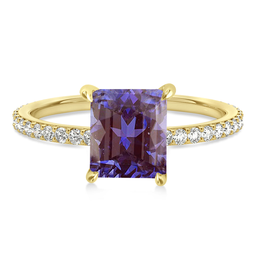 Emerald Alexandrite & Diamond Hidden Halo Engagement Ring 18k Yellow Gold (2.93ct)