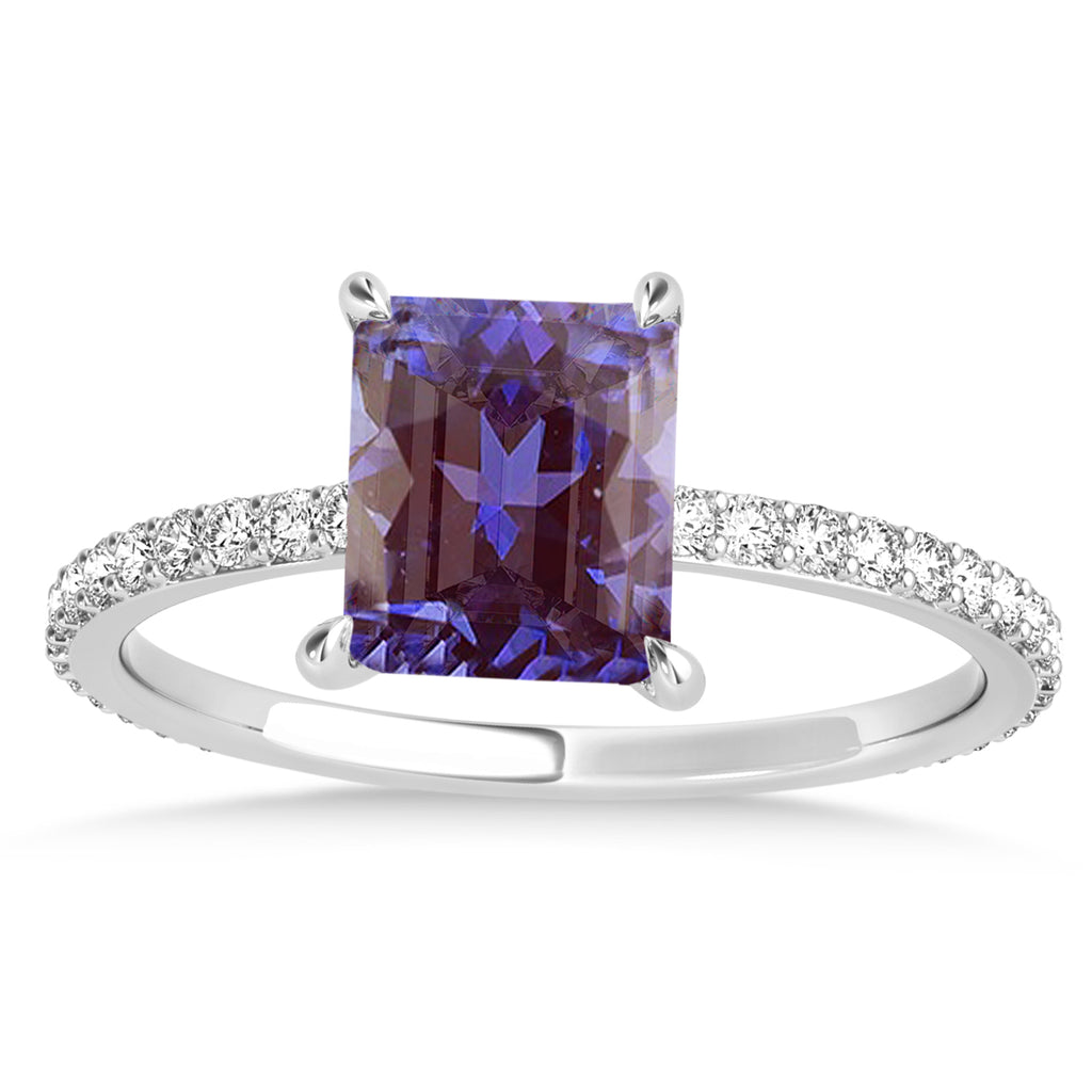 Emerald Alexandrite & Diamond Hidden Halo Engagement Ring Palladium (2.93ct)