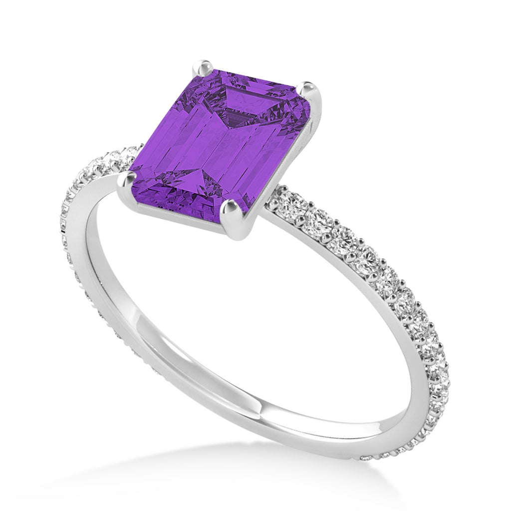 Emerald Amethyst & Diamond Hidden Halo Engagement Ring 14k White Gold (2.93ct)