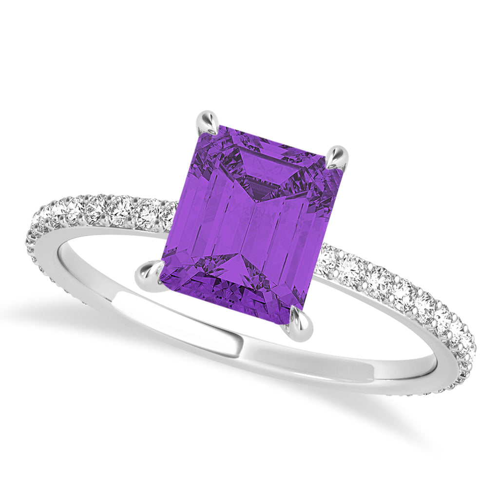 Emerald Amethyst & Diamond Hidden Halo Engagement Ring 18k White Gold (2.93ct)