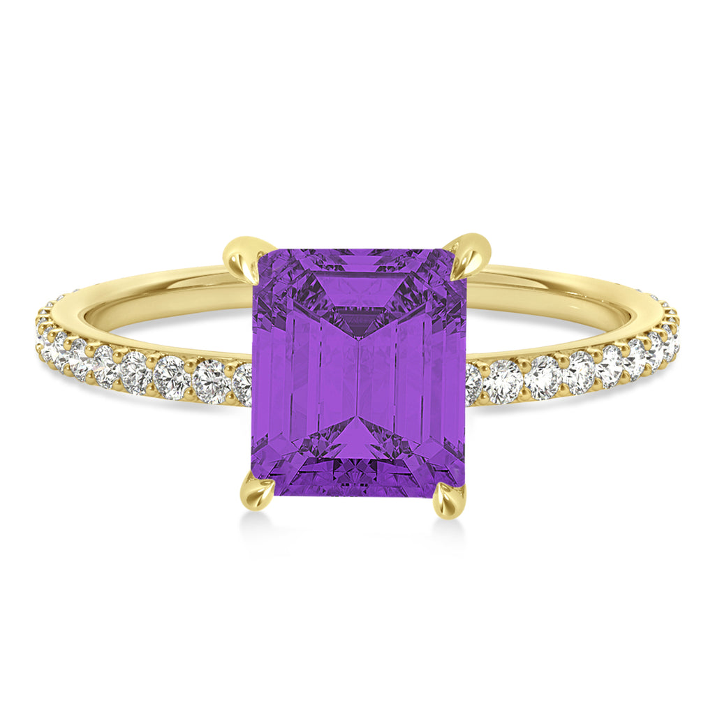 Emerald Amethyst & Diamond Hidden Halo Engagement Ring 18k Yellow Gold (2.93ct)