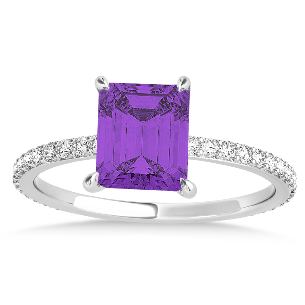 Emerald Amethyst & Diamond Hidden Halo Engagement Ring Palladium (2.93ct)