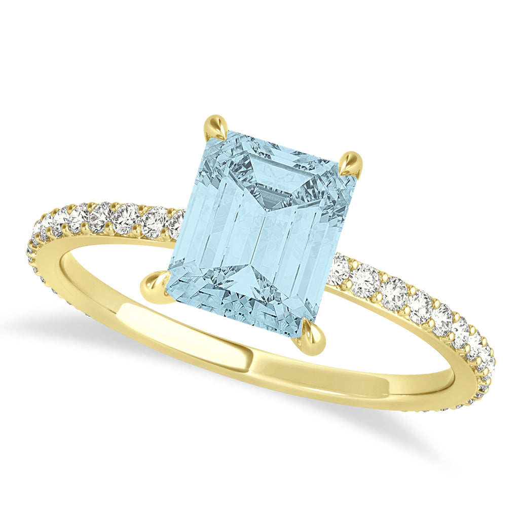Emerald Aquamarine & Diamond Hidden Halo Engagement Ring 14k Yellow Gold (2.93ct)