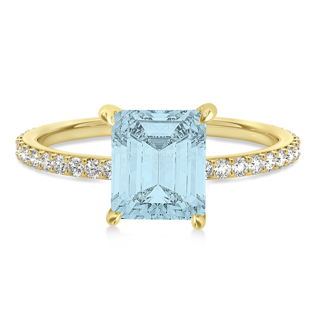 Emerald Aquamarine & Diamond Hidden Halo Engagement Ring 14k Yellow Gold (2.93ct)