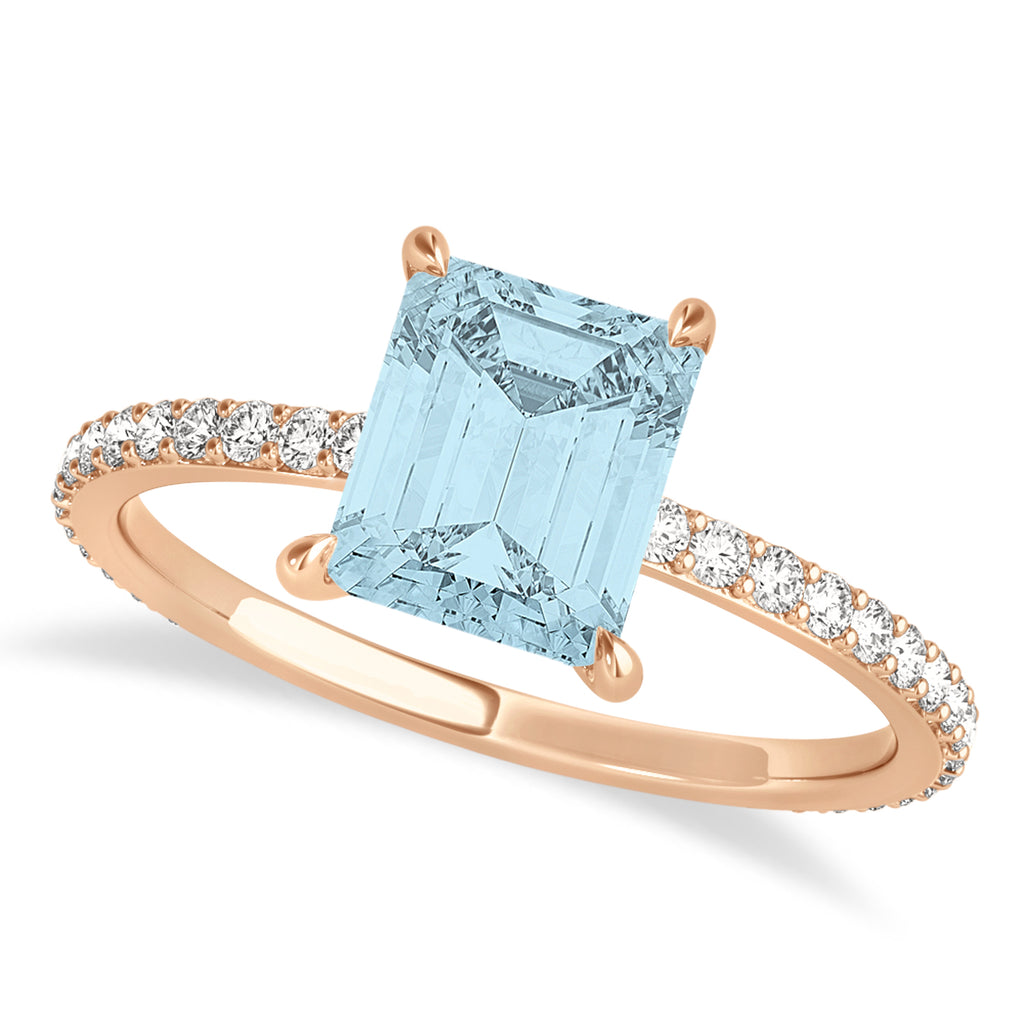 Emerald Aquamarine & Diamond Hidden Halo Engagement Ring 18k Rose Gold (2.93ct)