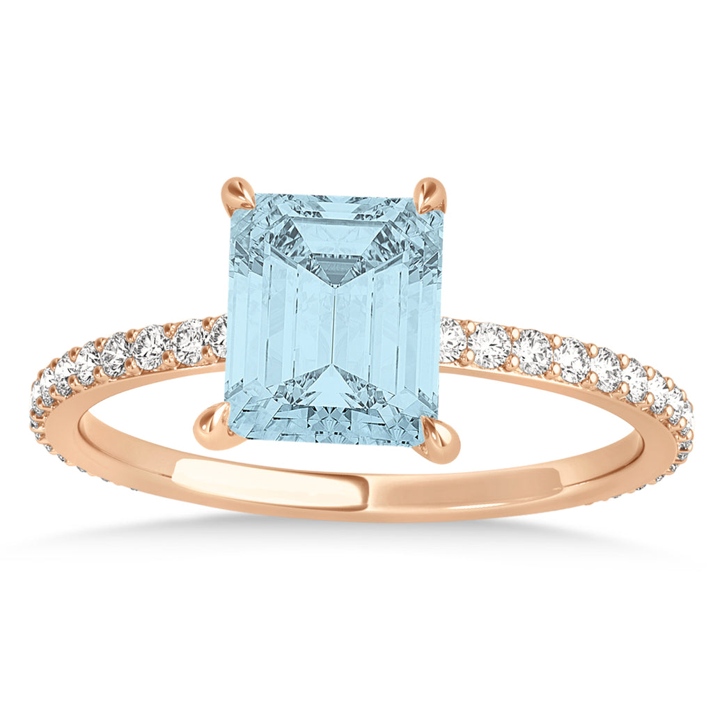 Emerald Aquamarine & Diamond Hidden Halo Engagement Ring 18k Rose Gold (2.93ct)