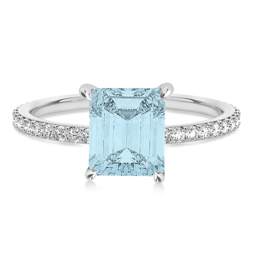Emerald Aquamarine & Diamond Hidden Halo Engagement Ring 18k White Gold (2.93ct)