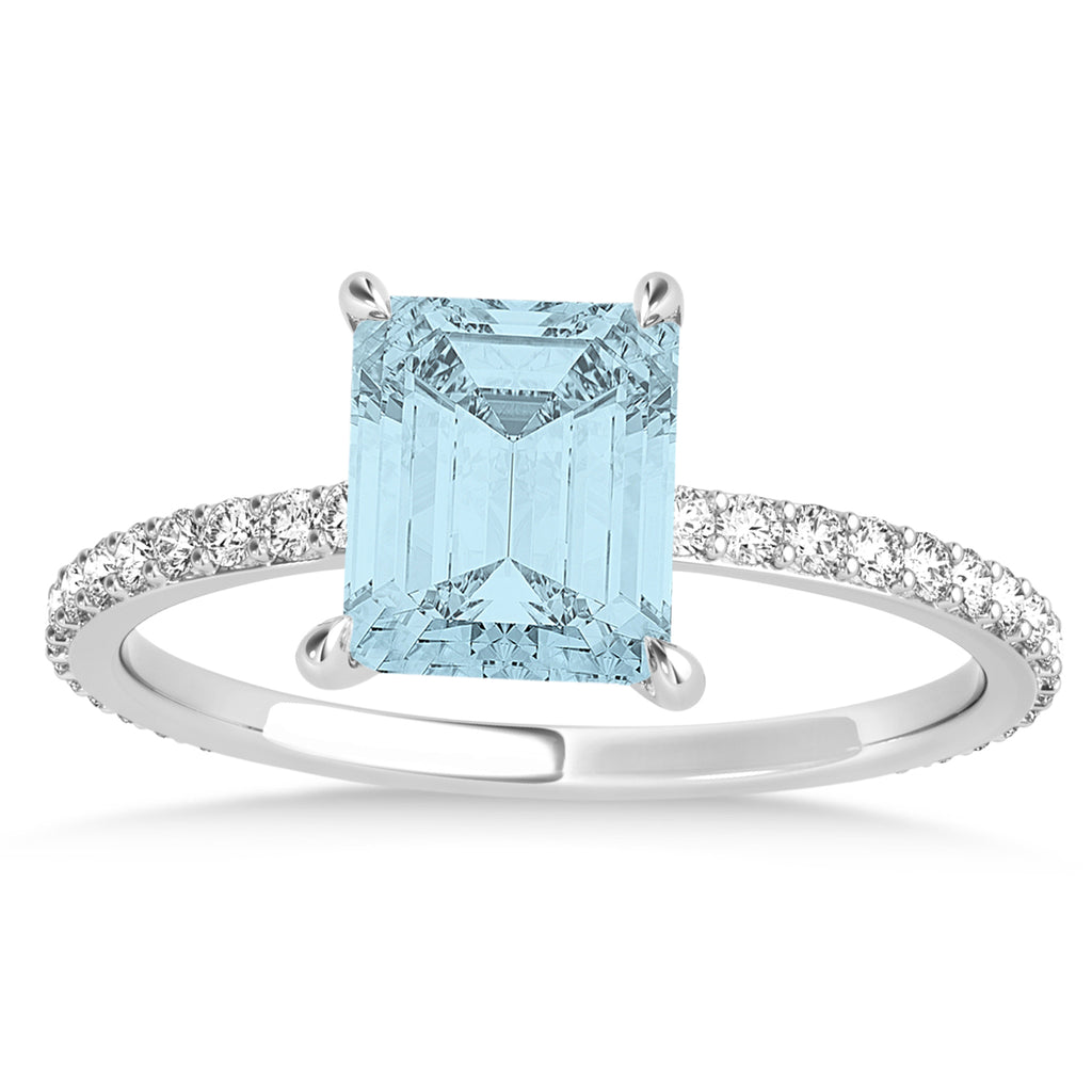 Emerald Aquamarine & Diamond Hidden Halo Engagement Ring Palladium (2.93ct)