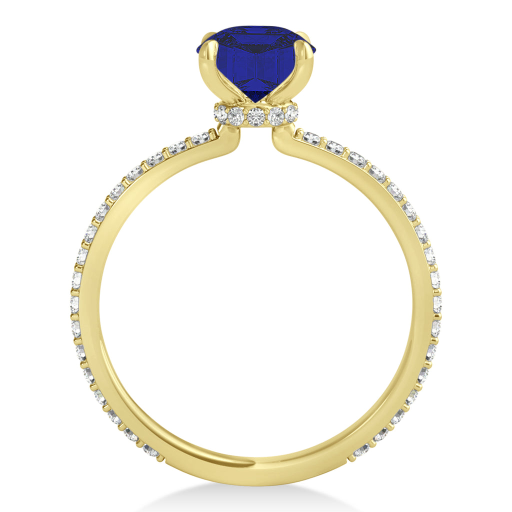 Emerald Blue Sapphire & Diamond Hidden Halo Engagement Ring 14k Yellow Gold (2.93ct)