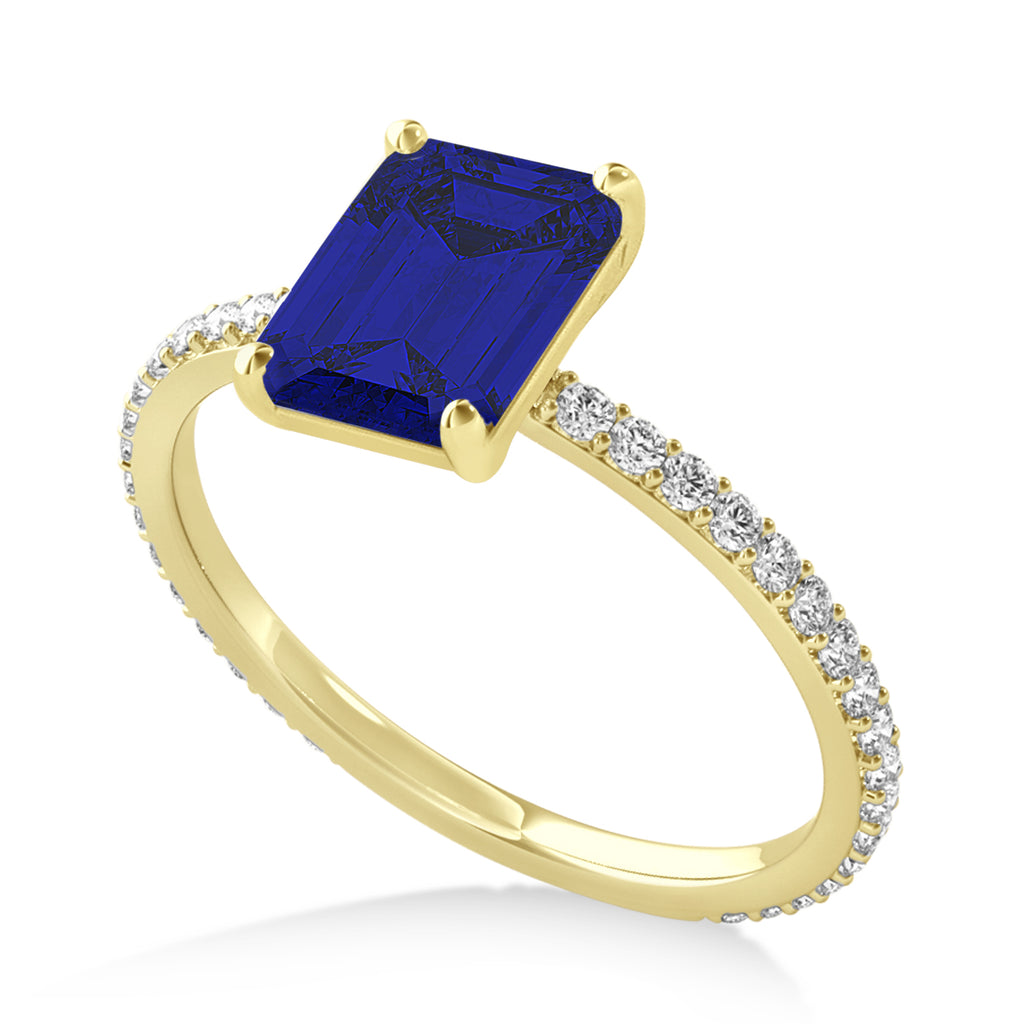Emerald Blue Sapphire & Diamond Hidden Halo Engagement Ring 14k Yellow Gold (2.93ct)