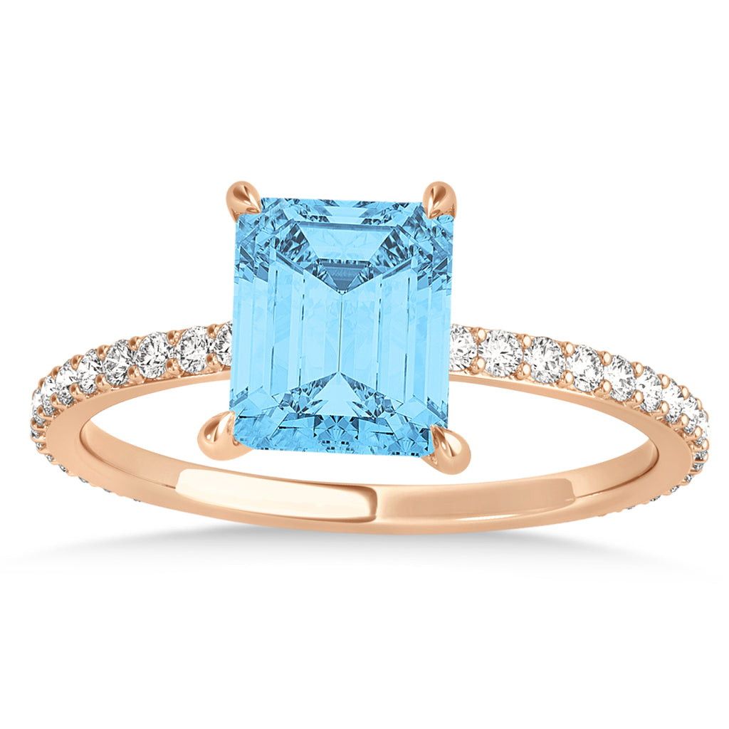 Emerald Blue Topaz & Diamond Hidden Halo Engagement Ring 14k Rose Gold (2.93ct)