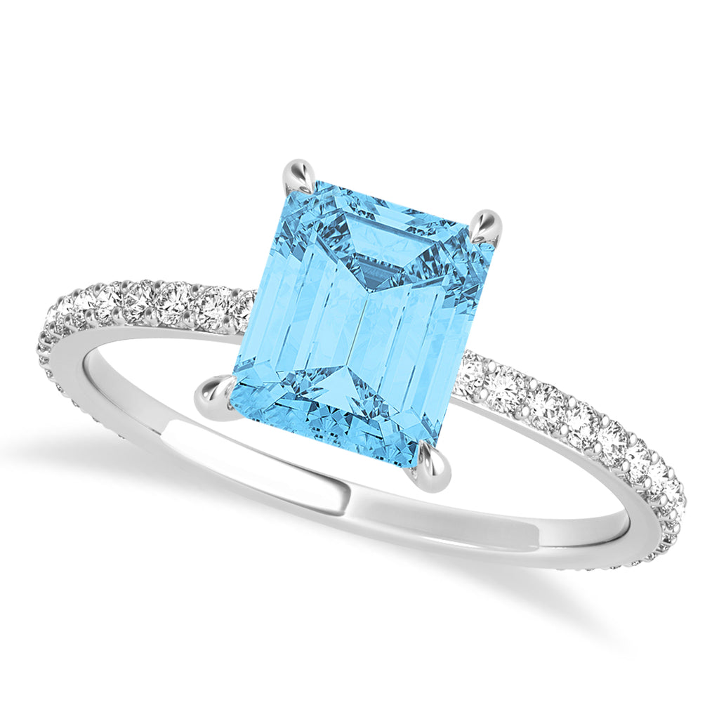 Emerald Blue Topaz & Diamond Hidden Halo Engagement Ring 14k White Gold (2.93ct)