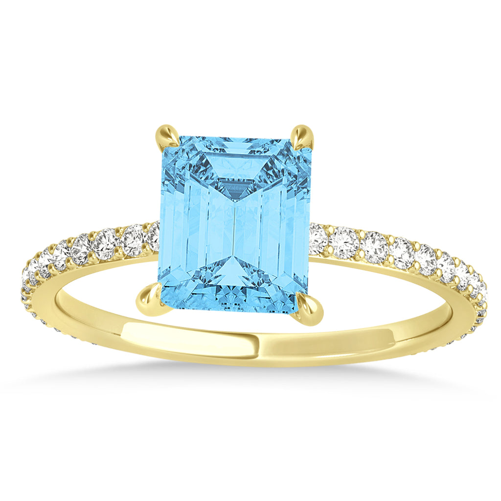 Emerald Blue Topaz & Diamond Hidden Halo Engagement Ring 14k Yellow Gold (2.93ct)