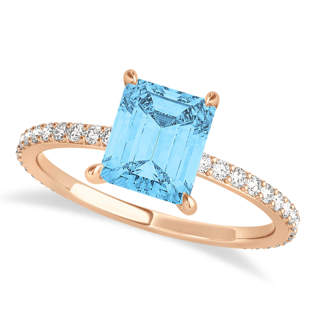 Emerald Blue Topaz & Diamond Hidden Halo Engagement Ring 18k Rose Gold (2.93ct)
