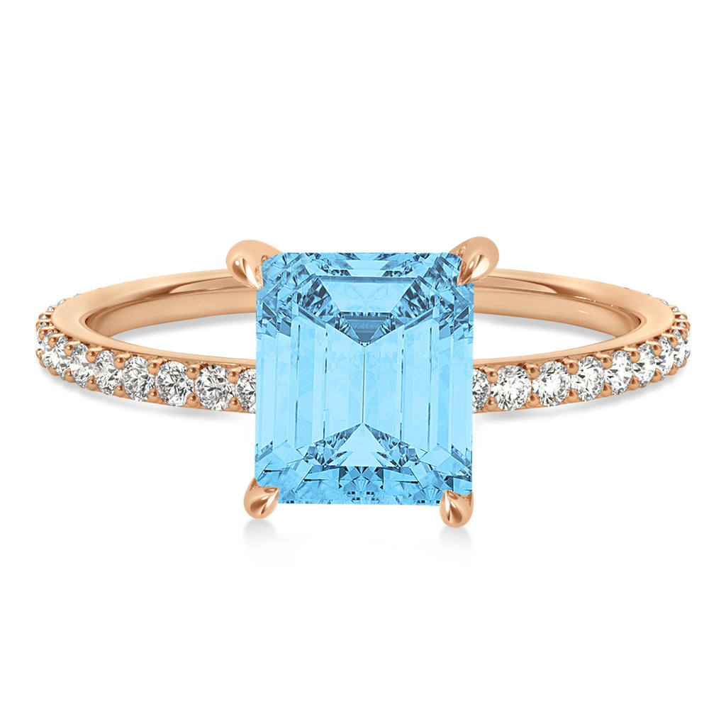 Emerald Blue Topaz & Diamond Hidden Halo Engagement Ring 18k Rose Gold (2.93ct)
