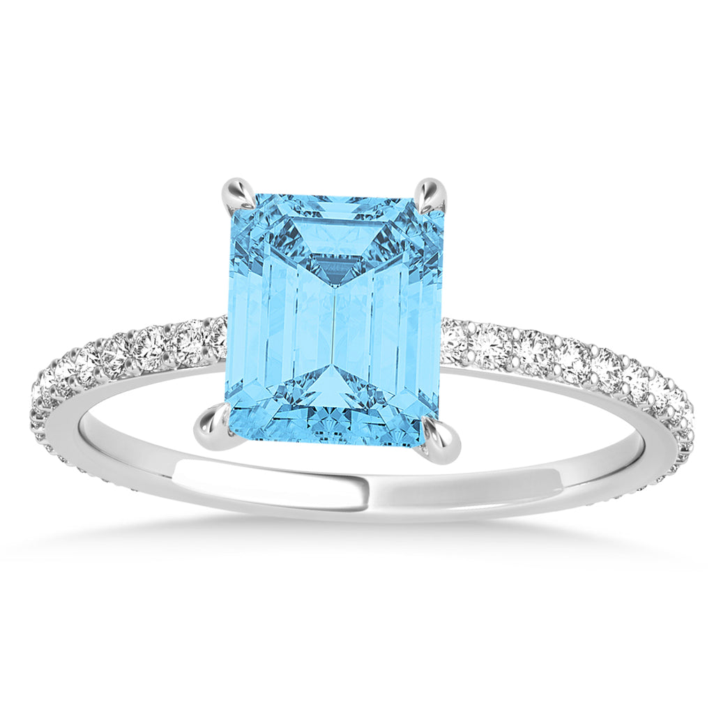 Emerald Blue Topaz & Diamond Hidden Halo Engagement Ring 18k White Gold (2.93ct)