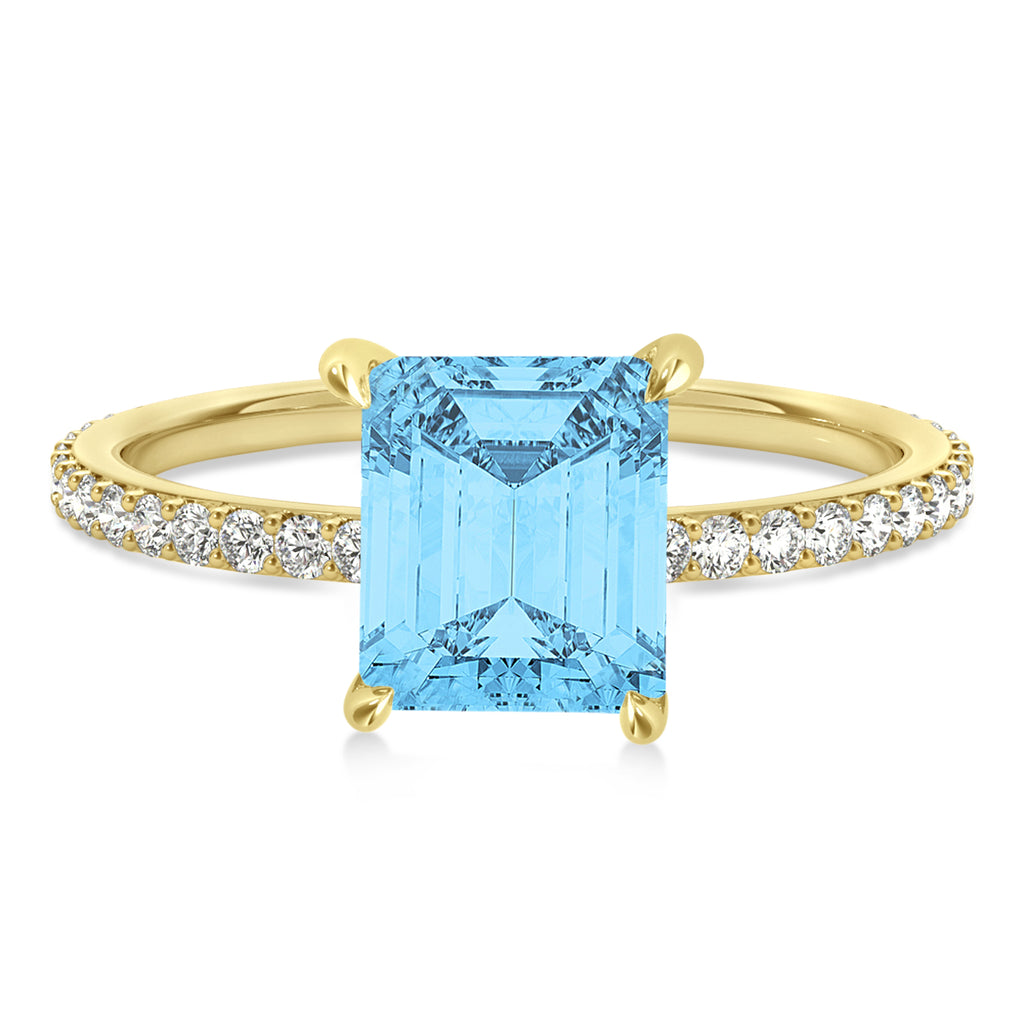 Emerald Blue Topaz & Diamond Hidden Halo Engagement Ring 18k Yellow Gold (2.93ct)
