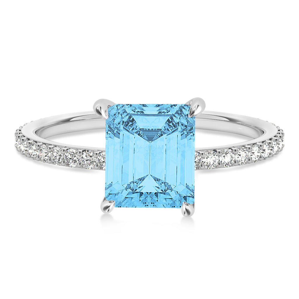 Emerald Blue Topaz & Diamond Hidden Halo Engagement Ring Platinum (2.93ct)