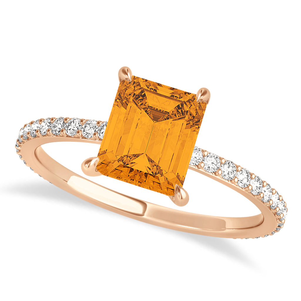 Emerald Citrine & Diamond Hidden Halo Engagement Ring 14k Rose Gold (2.93ct)