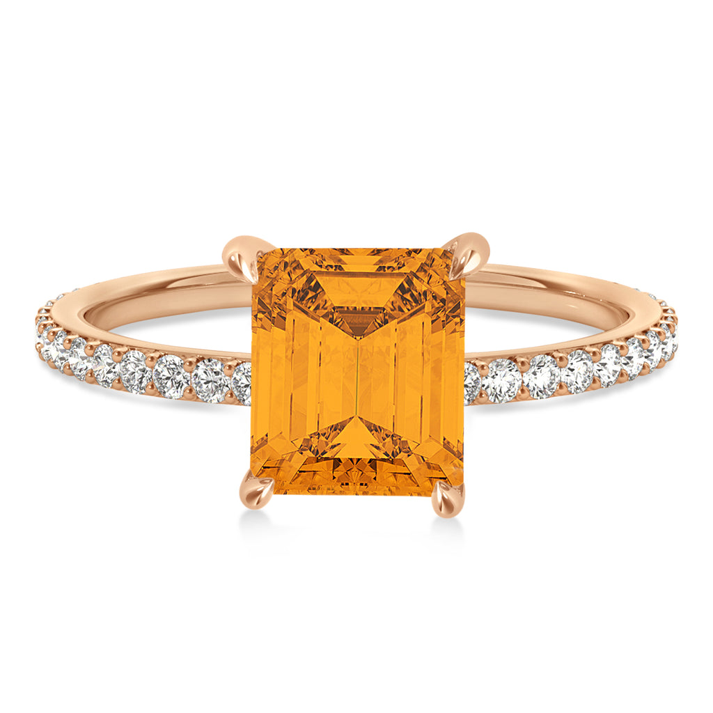 Emerald Citrine & Diamond Hidden Halo Engagement Ring 14k Rose Gold (2.93ct)