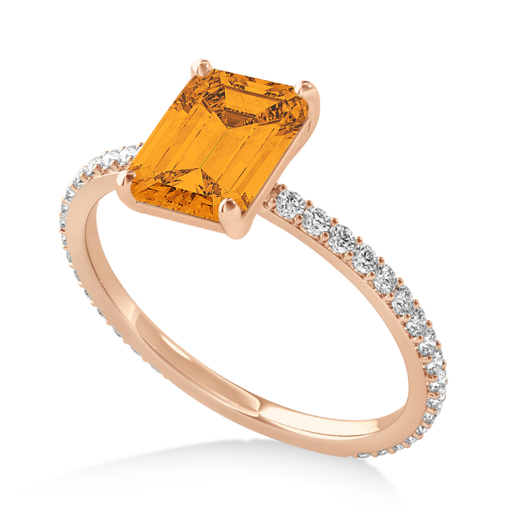 Emerald Citrine & Diamond Hidden Halo Engagement Ring 14k Rose Gold (2.93ct)