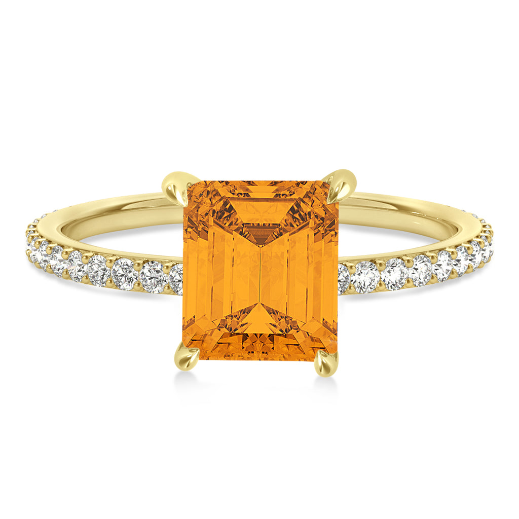 Emerald Citrine & Diamond Hidden Halo Engagement Ring 14k Yellow Gold (2.93ct)