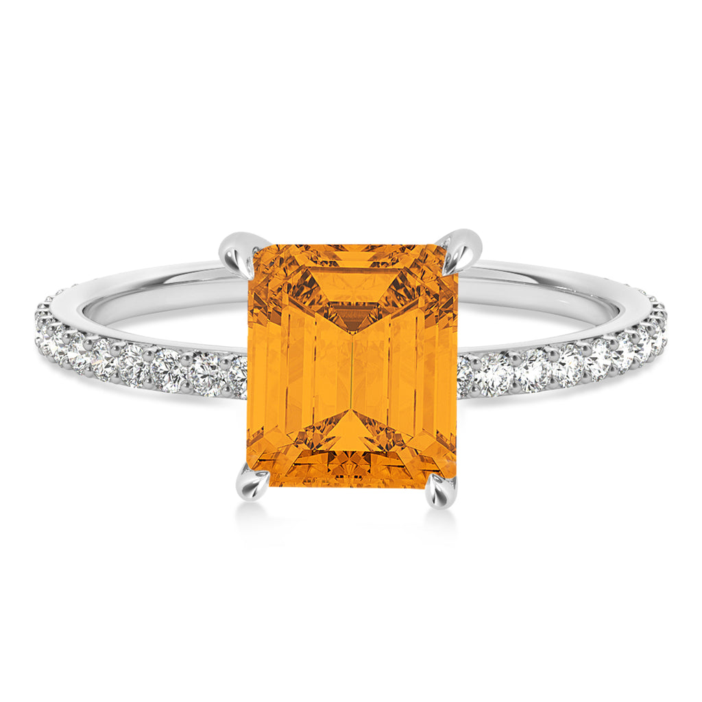 Emerald Citrine & Diamond Hidden Halo Engagement Ring 18k White Gold (2.93ct)