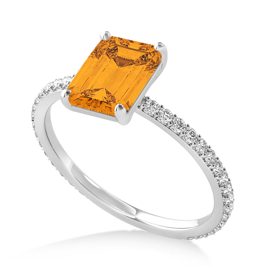 Emerald Citrine & Diamond Hidden Halo Engagement Ring 18k White Gold (2.93ct)