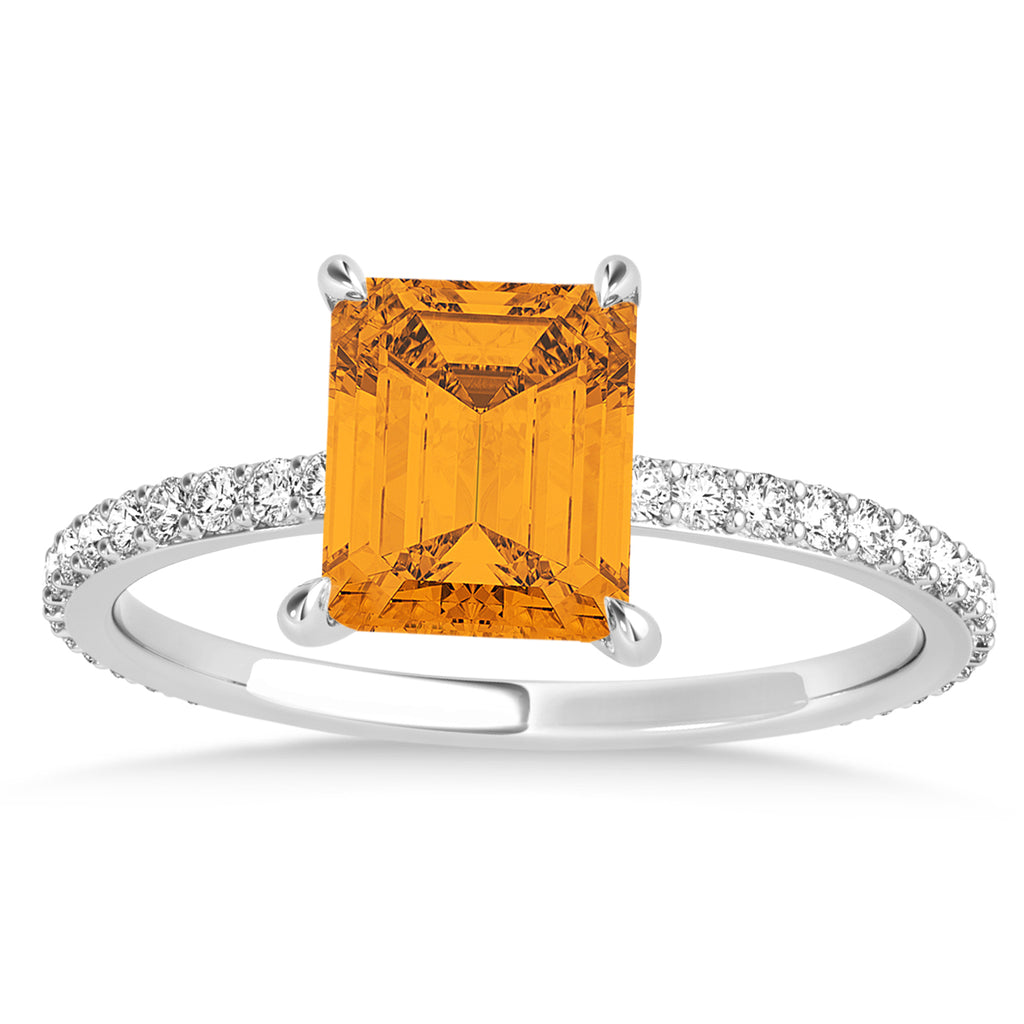 Emerald Citrine & Diamond Hidden Halo Engagement Ring 18k White Gold (2.93ct)