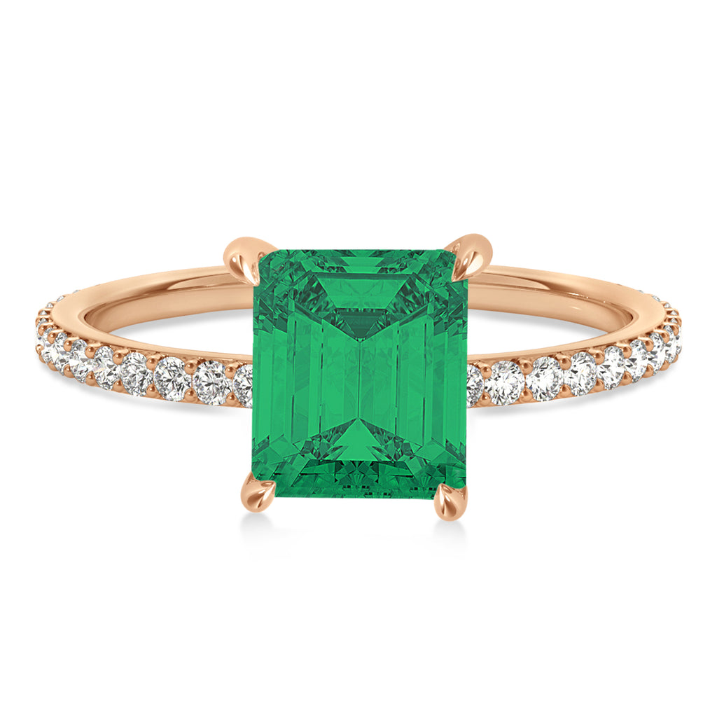 Emerald Emerald & Diamond Hidden Halo Engagement Ring 14k Rose Gold (2.93ct)