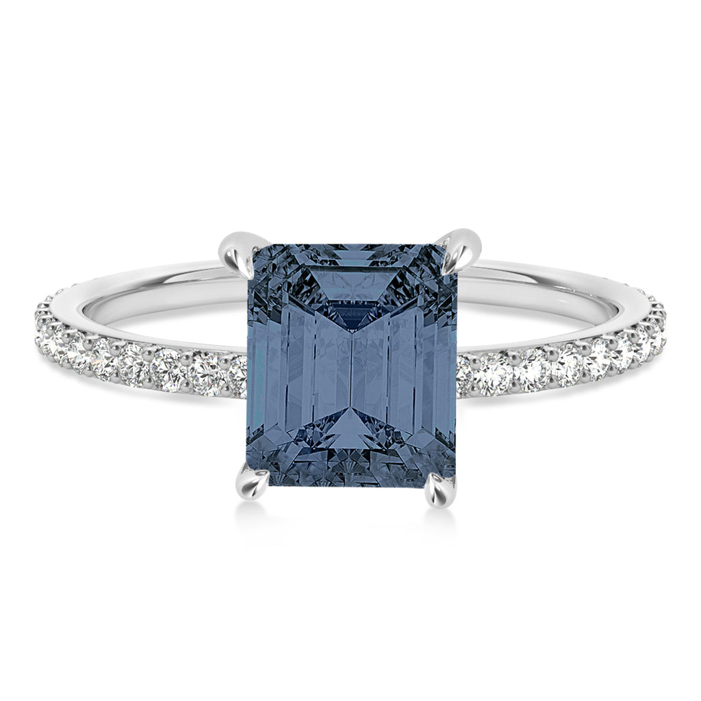 Emerald Gray Spinel & Diamond Hidden Halo Engagement Ring 14k White Gold (2.93ct)