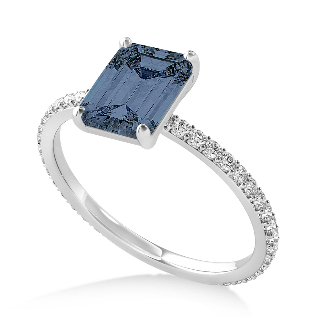 Emerald Gray Spinel & Diamond Hidden Halo Engagement Ring 14k White Gold (2.93ct)